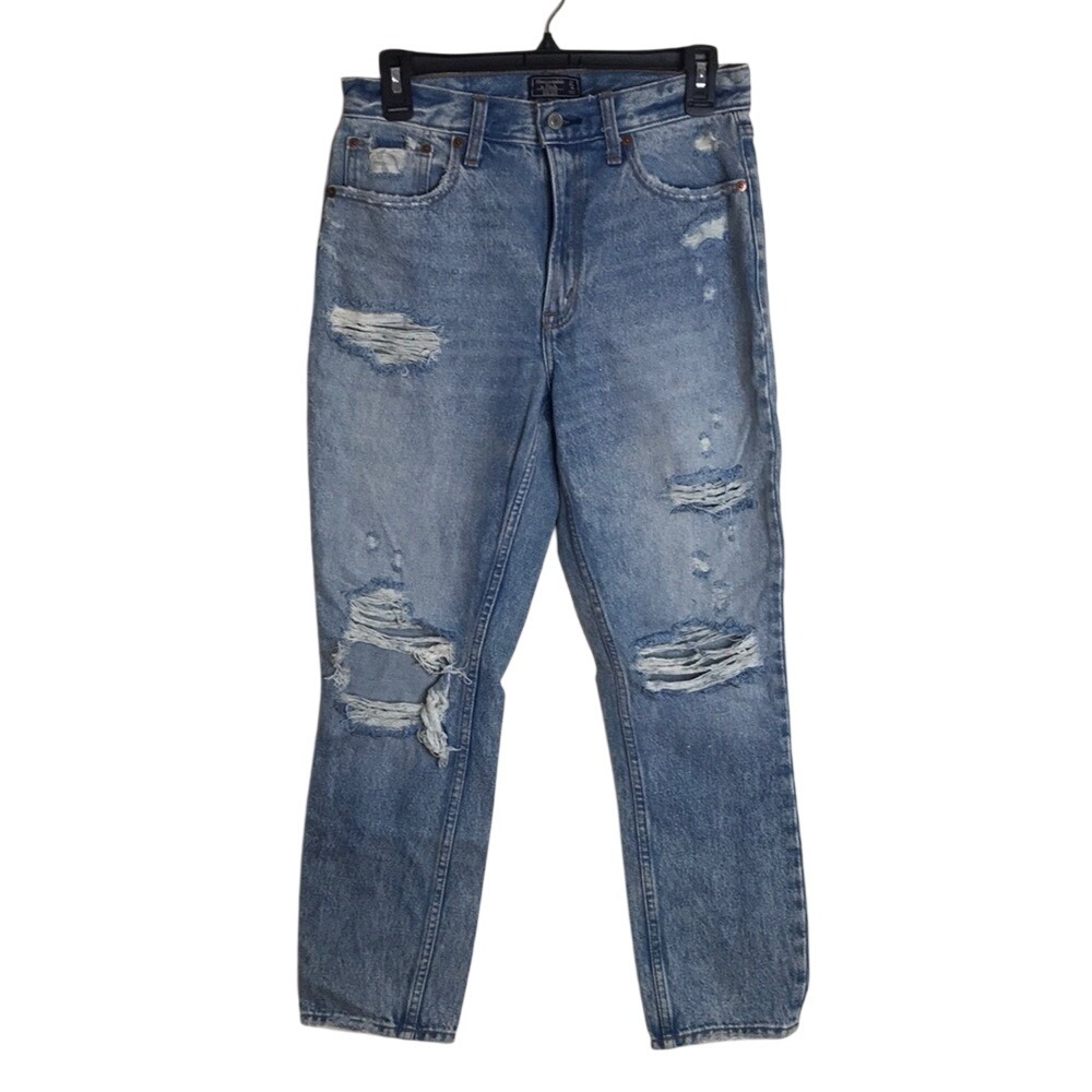 Abercrombie & Fitch Women's High Rise Mom Distressed 90s Jeans Blue Size 27